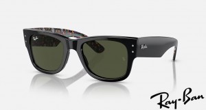 Ray Ban Dia De Muertos Mega Wayfarer Polished Black Frame Green Lenses Sunglasses