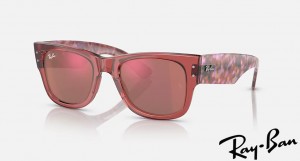 Ray Ban Mega Wayfarer Polished Transparent Pink Frame Red Mirror Lenses Sunglasses