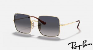 Ray Ban Square 1971 Classic Polished Gold Frame Blue Gradient Lenses Sunglasses