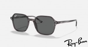 Ray Ban John Polished Striped Grey Frame Grey Lenses Sunglasses