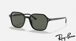 Ray Ban John Polished Black Frame Green Lenses Sunglasses