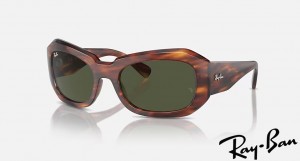 Ray Ban Beate Polished Striped Havana Frame Green Lenses Sunglasses