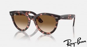 Ray Ban Wayfarer Way Polished Pink Havana Frame Clear & Brown Lenses Sunglasses