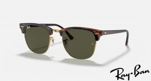 Ray Ban Clubmaster Classic Polished Tortoise On Gold Frame Green Lenses Sunglasses