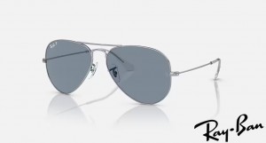 Ray Ban Aviator Classic Polished Silver Frame Blue Lenses Sunglasses