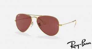 Ray Ban Aviator Classic Polished Gold Frame Violet Lenses Sunglasses