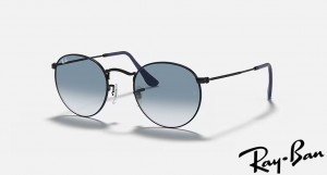 Ray Ban Round Metal Matte Black Frame Blue Gradient Lenses Sunglasses