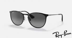 Ray Ban Erika Metal Polished Black Frame Grey Gradient Lenses Sunglasses