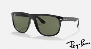 Ray Ban Boyfriend Polished Black Frame Green Lenses Sunglasses