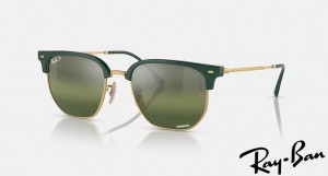 Ray Ban New Clubmaster Polished Green On Gold Frame Green Lenses Sunglasses