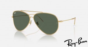 Ray Ban Aviator Reverse Polished Gold Frame Green Lenses Sunglasses