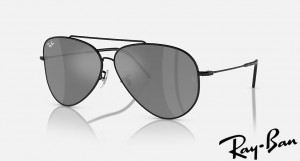Ray Ban Aviator Reverse Polished Black Frame Silver Mirror Lenses Sunglasses