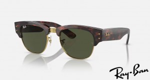 Ray Ban Mega Clubmaster Polished Tortoise On Gold Frame Green Lenses Sunglasses