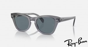 Ray Ban RB0707S Polished Transparent Grey Frame Blue Lenses Sunglasses