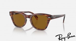 Ray Ban RB0707S Polished Striped Havana Frame Brown Lenses Sunglasses