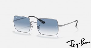 Ray Ban Rectangle 1969 Polished Silver Frame Blue Gradient Lenses Sunglasses