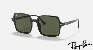 Ray Ban Square II Polished Black Frame Green Lenses Sunglasses