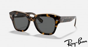 Ray Ban State Street Polished Havana On Transparent Brown Frame Grey Lenses Sunglasses