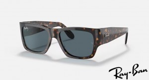Ray Ban Nomad Polished Havana Frame Dark Blue Lenses Sunglasses