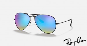 Ray Ban Aviator Flash Lenses Gradient Polished Black Frame Blue Flash Mirror Lenses Sunglasses