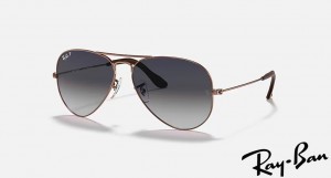 Ray Ban Aviator Collection Polished Copper Frame Blue/Grey Gradient Lenses Sunglasses