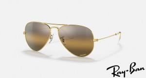 Ray Ban Aviator Chromance Polished Gold Frame Brown Chromance Lenses Sunglasses