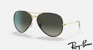 Ray Ban Aviator Full Color Legend Polished Black On Gold Frame Grey Gradient Lenses Sunglasses