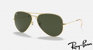 Ray Ban Aviator Large Metal II Polished Gold Frame Green Lenses Sunglasses