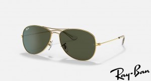 Ray Ban Cockpit Polished Gold Frame Green Lenses Sunglasses