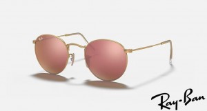 Ray Ban Round Flash Lenses Matte Gold Frame Bronze Mirror Lenses Sunglasses