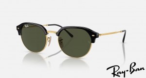 Ray Ban RB4429 Polished Black On Gold Frame Green Lenses Sunglasses