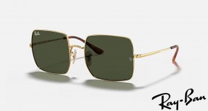 Ray Ban Square 1971 Classic Polished Gold Frame Green Lenses Sunglasses