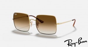 Ray Ban Square 1971 Classic Polished Gold Frame Brown Gradient Lenses Sunglasses