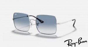 Ray Ban Square 1971 Classic Polished Silver Frame Blue Gradient Lenses Sunglasses