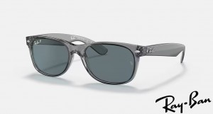 Ray Ban New Wayfarer Classic Polished Transparent Grey Frame Blue Lenses Sunglasses