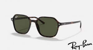 Ray Ban John Polished Tortoise Frame Green Lenses Sunglasses