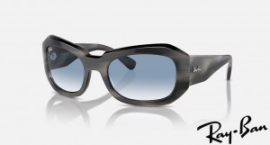 Ray Ban Beate Polished Striped Grey Frame Clear & Blue Gradient Lenses Sunglasses