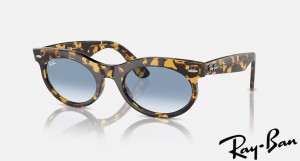 Ray Ban Wayfarer Oval Polished Yellow Havana Frame Clear & Blue Gradient Lenses Sunglasses