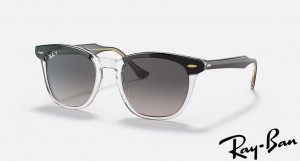 Ray Ban Hawkeye Polished Black On Transparent Frame Grey Gradient Lenses Sunglasses