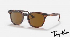 Ray Ban Hawkeye Polished Striped Havana Frame Brown Lenses Sunglasses