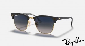 Ray Ban Clubmaster Collection Matte Black Frame Blue Gradient Lenses Sunglasses