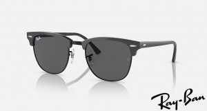 Ray Ban Clubmaster Classic Polished Grey On Black Frame Grey Lenses Sunglasses