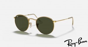 Ray Ban Round Metal Polished Gold Frame Green Lenses Sunglasses