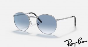 Ray Ban New Round Polished Silver Frame Blue Gradient Lenses Sunglasses