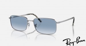 Ray Ban RB3717 Polished Silver Frame Blue Gradient Lenses Sunglasses