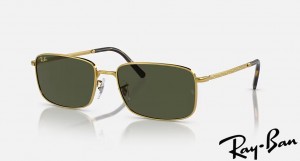Ray Ban RB3717 Polished Gold Frame Green Lenses Sunglasses