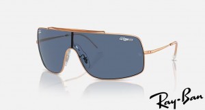 Ray Ban Wings III Polished Rose Gold Frame Dark Blue Lenses Sunglasses