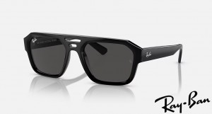 Ray Ban Corrigan Bio-Based Polished Black Frame Dark Grey Lenses Sunglasses