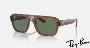 Ray Ban Corrigan Bio-Based Polished Transparent Brown Frame Green Lenses Sunglasses