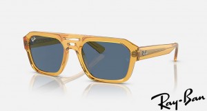 Ray Ban Corrigan Bio-Based Polished Transparent Yellow Frame Blue Lenses Sunglasses
